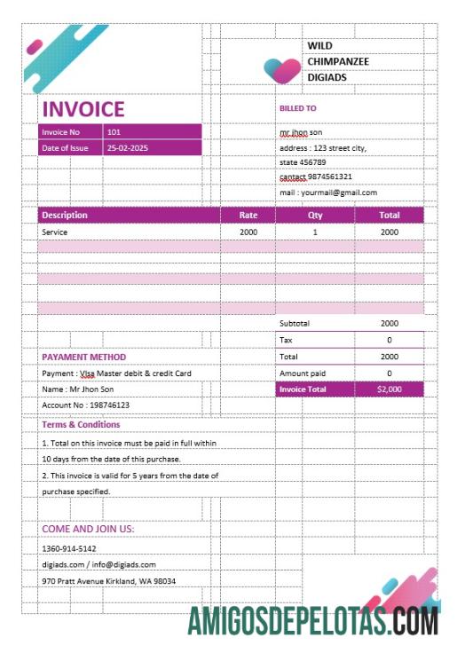 imprimível Modelo de fatura de agência de publicidade digital